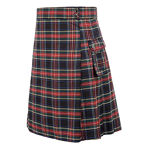 Schottischer Kilt, klassischer Rock Kleid Highland Herrenkostüm Schotte traditioneller Karierter Kilt für Herren Irish Tartan Combat Punk Goth Highland Kleidung Plaid Faltenrock (rot, XL) von QingHUImao