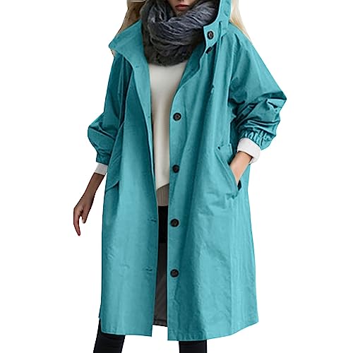 Regenjacke Regenponcho Damen Sport Wasserdicht Atmungsaktiv mit Kapuze Regenjacke Regenmantel Leicht Sommer Extra Lang Windbreaker Windjacke Wandern Winddicht Dünn Outdoor Funktionsjacke Regenponcho von QingHUImao