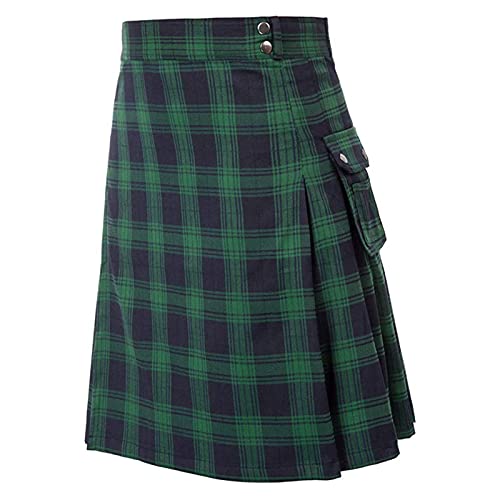 Schottischer Kilt, klassischer Rock Kleid Highland Herrenkostüm Schotte traditioneller Karierter Kilt für Herren Irish Tartan Combat Punk Goth Highland Kleidung Plaid Faltenrock (Grün02, M) von QingHUImao