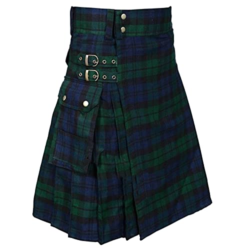 Schottischer Herren Kariert Röcke Modern Fashion Schottische Culottes Rock Kleid Individualität Vintage Casual Karo Rock mit Taschen Männer Farbe Spleiß Schottischer (Grün, XXL) von QingHUImao