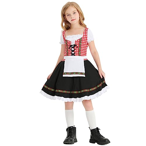Trachtenkleid Mädchen Oktoberfest Dirndl Kostüm Kinder Trachten Kleid Rüschen Kurzarm Sommerkleid Mädchen Baby Prinzessin Kleider Teenager Partykleid Sommer Festliche Kleid Kleinkind Festkleid von QingHUImao