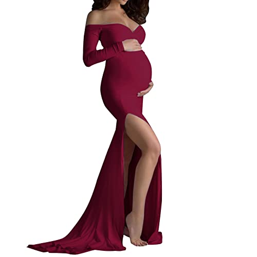 Umstandskleid Damen Lang Fotografie Fotoshooting Schwangerschaftskleid Sommer Schwangere Maxikleid Elegant Umstands Kleid Damen Umstandsmode Kleider Langarm Stillkleid Festlich Hochzeitsgast Kleid von QingHUImao