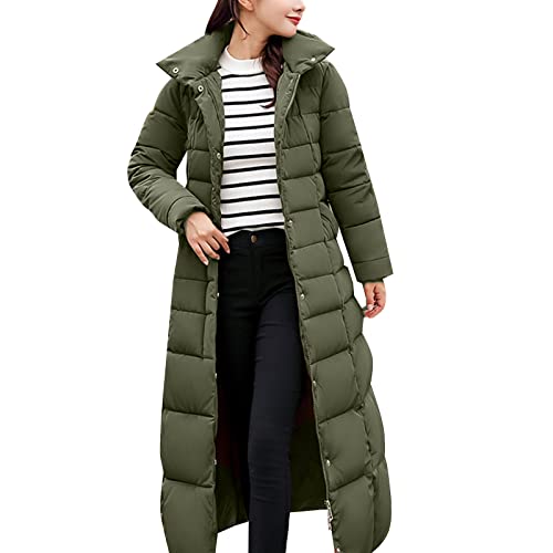 Wintermantel Damen Lang Warm Steppmantel mit Kapuze Daunenmantel Gefüttert Elegant Steppjacke Winterjacke, Damen Warme Winterjacke GefüTtert Lang Softshelljacke Elegant Langarm Kapuzenjacke von QingHUImao