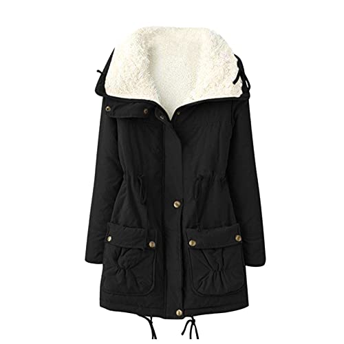 Wintermantel Damen Winter Jacke Parka Lang Mantel Winterjacke Fell Kragen Warm Winterjacke Elegant Lang Steppmantel Gefüttert Winddicht Winterparka Steppmantel Fellkapuze Parka Jacke Herbst Mantel von QingHUImao