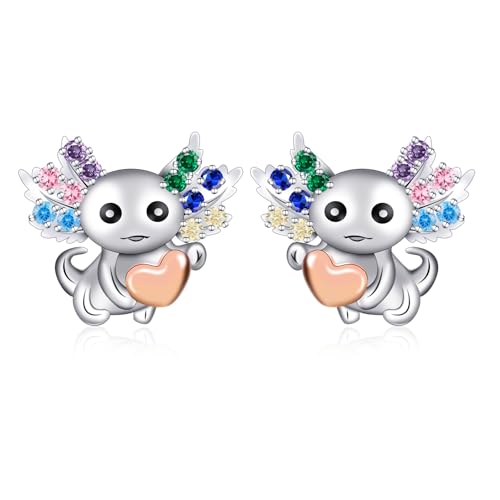 Axolotl Ohrringe Silber 925 Mädchen - Qings 925er Sterlingsilber Axolotl Ohrstecker Niedliche Tier Ohrringe Stecker Axolotl Kinderohrringe Geschenk für Damen Mädchen Tochter Enkelin Kinder Ohrschmuck von Qings