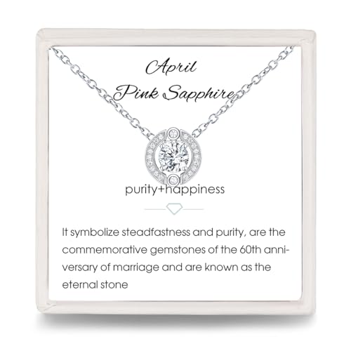 Geburtsstein Anhänger Halskette Damen - 925 Sterling Silber April Moissanite Halskette mit Zirkonia | Fashion Birthstone Schmuck | Mode Geburtstag Geschenke für Frauen Mädchen（Verstellbare Kette ） von Qings