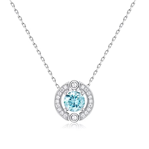 Geburtsstein Anhänger Halskette Damen - 925 Sterling Silber März Aquamarin Halskette mit Zirkonia | Fashion Birthstone Schmuck | Mode Geburtstag Geschenke für Frauen Mädchen Bff（Verstellbare Kette ） von Qings