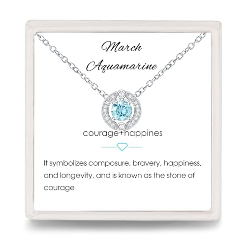 Geburtsstein Anhänger Halskette Damen - 925 Sterling Silber März Aquamarin Halskette mit Zirkonia | Fashion Birthstone Schmuck | Mode Geburtstag Geschenke für Frauen Mädchen Bff（Verstellbare Kette ） von Qings