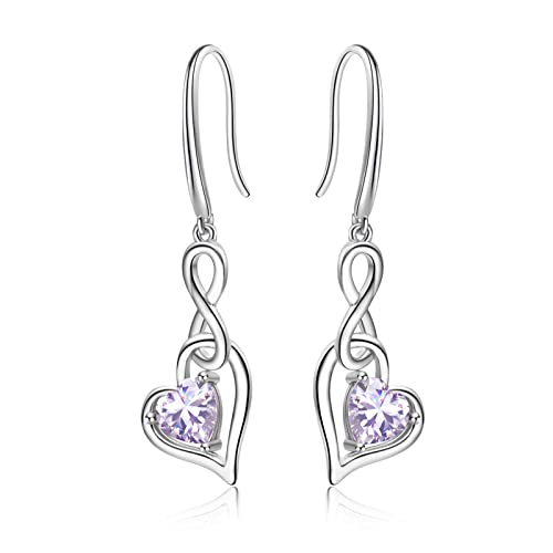 Geburtsstein Unendlich Ohrringe für Damen- Qings 925 Sterling Silber Juni Mondstein Alexandrit Unendlichkeit Herz Zirkonia Baumeln Tropfen Edelstein Ohrstecker Weihnachten Geburtstag Infinity Schmuc von Qings