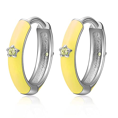 Gelb Klein Bunt Creolen Silber 925 - Qings Mini Creolen Yellow Gelb Emaille Ohrringe con Kleiner Stern für Damen Gelb Klein Bunt Creolen Silber 925 - Qings Mini Creolen Yellow Gelb Emaille Ohrringe con Kleiner Stern für Damen von Qings