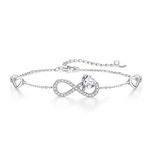 Qings Infinity Unendlichkeit Herz Armband Damen 925 Sterling Silber April Moissanit Geburtsstein Armbänder Verstellbar Endless Love Armreif, Armkette Schmuck Geburtstagsgeschenk für Frauen Mädchen Qings Infinity Unendlichkeit Herz Armband Damen 925 Sterling Silber April Moissanit Geburtsstein Armbänder Verstellbar Endless Love Armreif, Armkette Schmuck Geburtstagsgeschenk für Frauen Mädchen von Qings