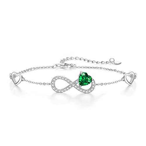 Qings Infinity Unendlichkeit Herz Armband Damen 925 Sterling Silber Mai Smaragd Geburtsstein Armbänder Verstellbar Endless Love Armreif, Grün Edelstein Armkette Schmuck Muttertagsgeschenk für Mama Qings Infinity Unendlichkeit Herz Armband Damen 925 Sterling Silber Mai Smaragd Geburtsstein Armbänder Verstellbar Endless Love Armreif, Grün Edelstein Armkette Schmuck Muttertagsgeschenk für Mama von Qings