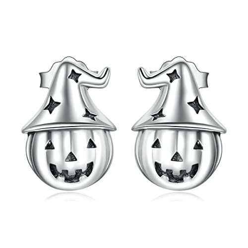 Kürbis Halloween Ohrringe für Damen - Qings Sterling Silber 925 Klein Hexe Hut Gespenst Skelett Ohrstecker Jahrgang Schwarz Tier Halloween-Schmuck Geschenke für Frauen Mädchen Mutter von Qings