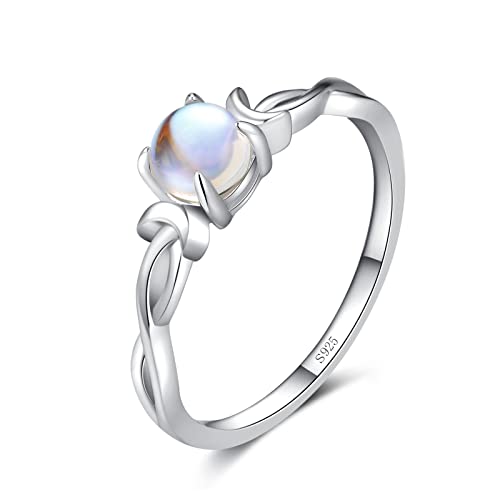 Qings Mondstein Unendlichkeit Ring Damen 925 Sterling Silber Regenbogen Moonstone Infinity Runden Solitär Verlobung Promise Mond Ringe für Mädchen Frau Freundin Mutte Größe 55 von Qings