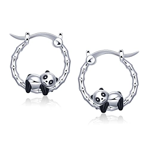 Panda Creolen Ohrringe Mädchen - Qings 925 Sterling Silber Tier Creolen Kleine Süß Hypoallergen Panda Schmuck für Tochter Kinder Frauen von Qings