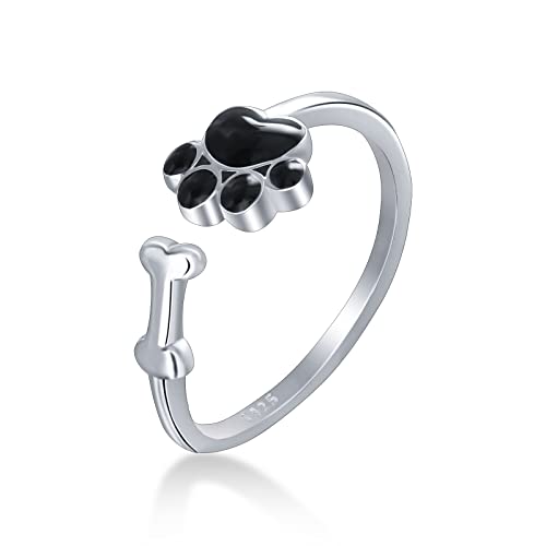 Qings Sterling Silber Damen Pfote Katz Hund Ringe Verstellbare Krallen Fußabdrücke Ring Offener Pfotenabdruck Tier Claw Ringe Süß Tierschmuck Geburtstagsgeschenk für Frauen Mädchen Tierliebhaber von Qings