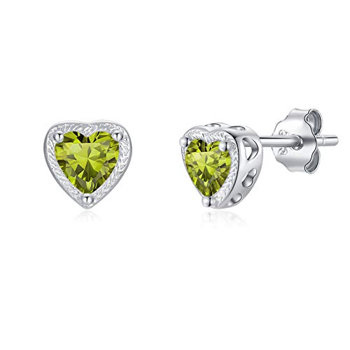 Qings 925 Silber Ohrringe Damen,Herzform Geburtsstein Ohrstecker,5A Zirkonia,Schmuck Geschenke für Geburtstag von Qings