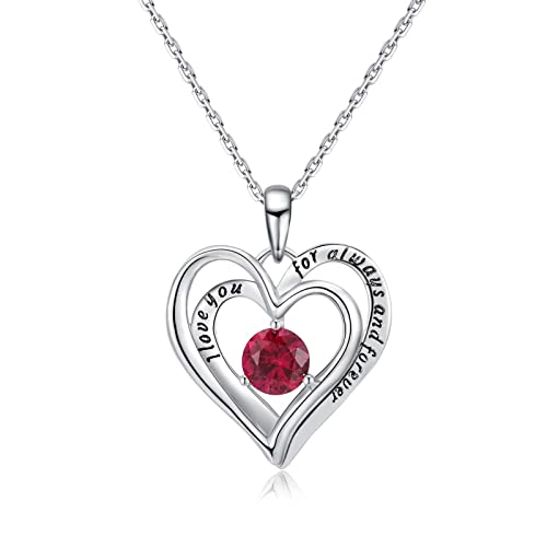 Qings 925 Sterling Silber Birthstone Double Heart Anhänger Halskette Einfache Halskette im Modestil von Qings