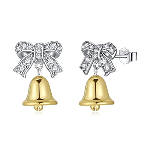 Qings 925 Sterling Silber Damen Glocke Ohrring Schleife Ohrringe Ohrstecker Exquisit Süre Ohrringe CZ 18K Goldene Glocke Ohrhänger Funkelnd Personalisiert füR Frauen Teen Tochter von Qings