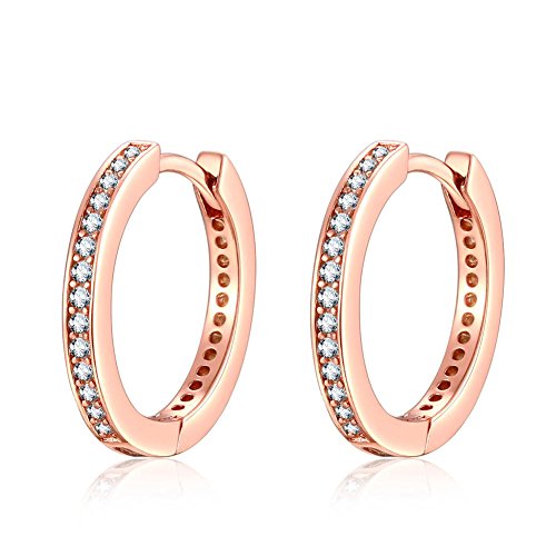 925 Sterling Silber Damen Ohrringe, Rose Gold Kleine Hoop Ohrstecker mit Zirkonia Simulierte Diamond Geschenke für Damen Frauen Mädchen von Qings