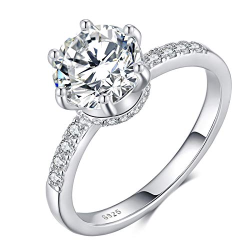 Qings 925 Sterling Silber Damen Ring,Runden Zirkonia Ringe Verlobungsring Ehering für Frauen von Qings