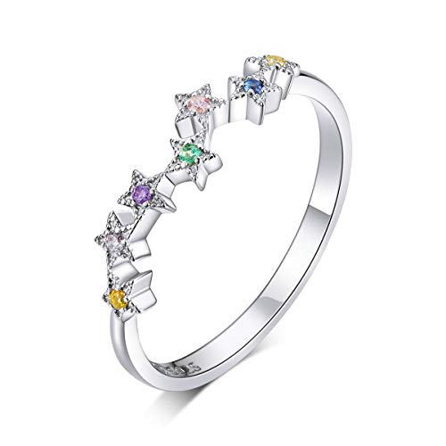 Qings 925 Sterling Silber Ringe Fünf Sterne Zirkonia Zierlicher Ring für Frauen Mädchen von Qings