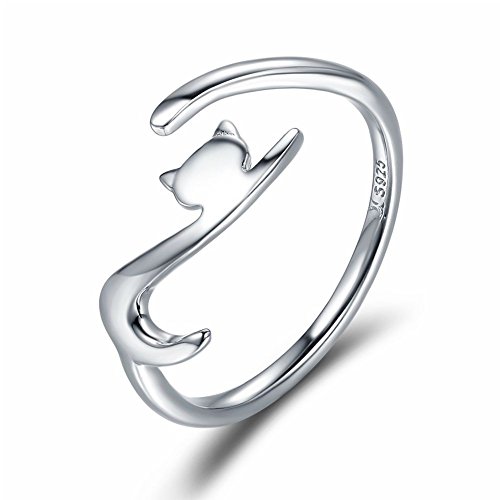 Qings 925 Sterling Silver Ringe, Einstellbar Öffnen Katze Stil Ring Modeschmuck für Mädchen Teenager Geschenk Universal Größen von Qings