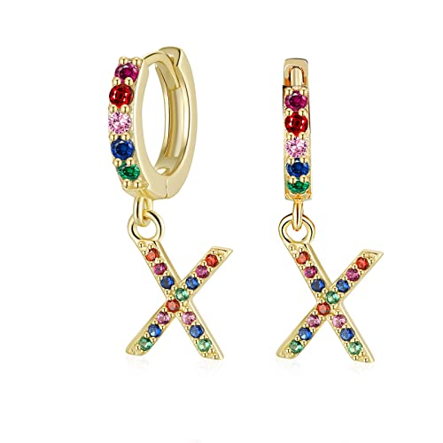 Qings Baumeln Ohrringe Creolen mit Buchstabe X Vergoldete Initial Hoops Zirkonia Ohrringe von Qings