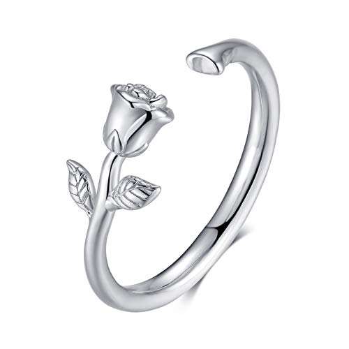 Qings Rose Ringe für Damen Sterling Silber 925 Blumen Bohemia Verstellbaren Offener Ring Geburtstag Valentinstag Weihnachten Schmuck Geschenke für Mädchen Freundinnen von Qings