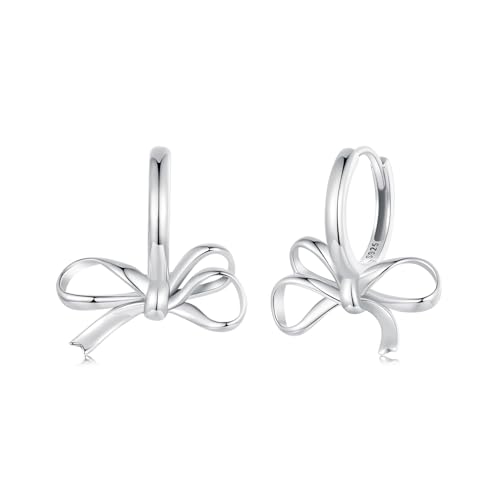 Qings Creolen Schleifen Ohrringe Silber 925 für Damen Mädchen Sterlingsilber Bowknot Creolen Ohrringe Kleine Schleife Huggie Silberohrringe Ohrhänger Mittelgroß von Qings