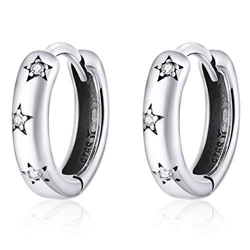 Qings Creolen Silber Damen,Ohrringe Silber 925 mit Sternen Zirkonia Creolen Klein Earrings Schmuck Geschenk für Frauen und Mädchen von Qings