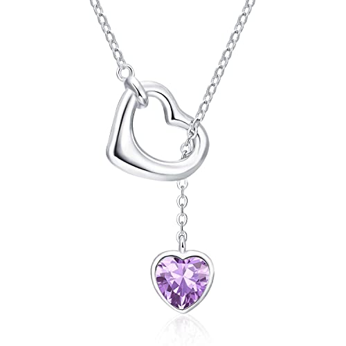 Qings Damen Alexandrit Geburtsstein Juni Kette Sterling Silber 925 Herz Anhänger Halskette mit Glänzendem Heart Zirkonia Geburtstag Weihnachten Muttertag Schmuck Geschenk für Mutter Mädchen von Qings