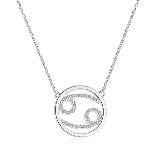 Qings Damen Halskette Sternzeichen Silber Kette Krebs Zodiac Anhänger Halsketten mit Cubic Zirkonia Horoskop Astrologie Damen Schmuck Geburtstag Weihnachten geschenke für Damens Mädchen Männer von Qings