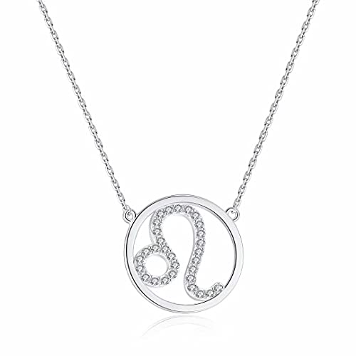 Qings Damen Halskette Sternzeichen Silber Kette Löwe Zodiac Anhänger Halsketten mit Cubic Zirkonia Horoskop Astrologie Damen Schmuck Geburtstag Weihnachten geschenke für Damens Mädchen Männer von Qings