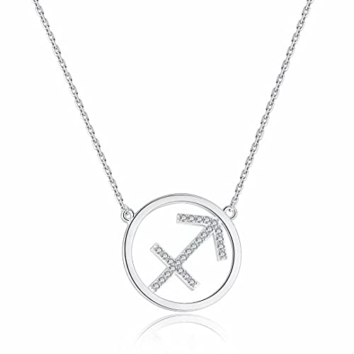 Qings Damen Halskette Sternzeichen Silber Kette Schütze Zodiac Anhänger Halsketten mit Cubic Zirkonia Horoskop Astrologie Damen Schmuck Geburtstag Weihnachten geschenke für Damens Mädchen Männer von Qings