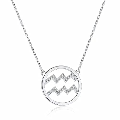 Qings Damen Halskette Sternzeichen Silber Kette Wassermann Zodiac Anhänger Halsketten mit Cubic Zirkonia Horoskop Astrologie Damen Schmuck Geburtstag Weihnachten geschenke für Damens Mädchen Männer von Qings