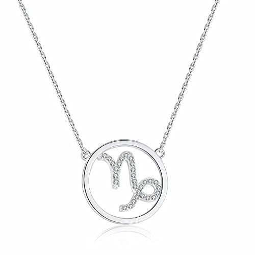 Qings Damen Halskette Sternzeichen Silber Steinbock Kette Zodiac Anhänger Halsketten mit Cubic Zirkonia Horoskop Astrologie Damen Schmuck Geburtstag Weihnachten geschenke für Damens Mädchen Männer von Qings