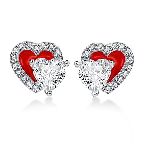 Qings Damen-Herz-Ohrringe 925er Sterlingsilber Liebes-Edelstein-Ohrringe für Mädchen und Verliebte von Qings