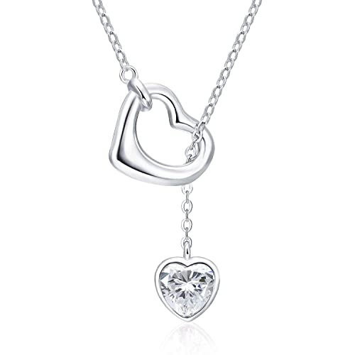 Qings Damen Moissanit Geburtsstein April Kette Sterling Silber 925 Herz Anhänger Halskette mit Glänzendem Heart Zirkonia Geburtstag Weihnachten Muttertag Schmuck Geschenk für Mutter Mädchen von Qings