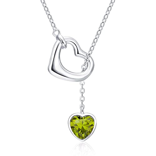 Qings Damen Peridot Geburtsstein August Kette Sterling Silber 925 Herz Anhänger Halskette mit Glänzendem Heart Zirkonia Geburtstag Weihnachten Muttertag Schmuck Geschenk für Mutter Mädchen von Qings