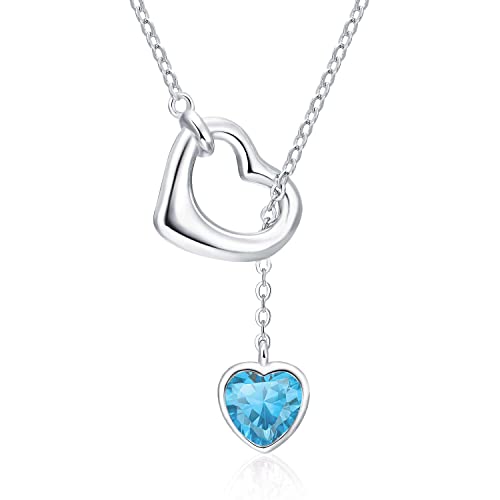 Qings Damen Tansanit Geburtsstein Dezember Kette Sterling Silber 925 Herz Anhänger Halskette mit Glänzendem Heart Zirkonia Geburtstag Weihnachten Muttertag Schmuck Geschenk für Mutter Mädchen von Qings