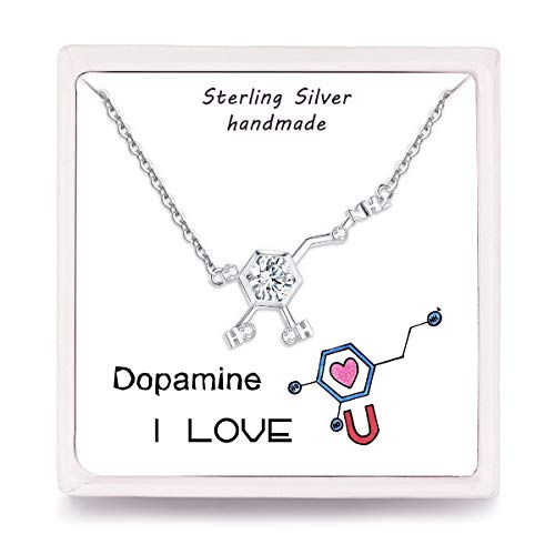 Qings Dopamin Molekül Damen Halskette zum Valentinstag,925 Sterling Silber Anhänger Kette mit Zirkonias,Schmuck Geschenk für Frau Freundin Lehrer Wissenschaft Liebhaber, längenverstellbar 45+3cm von Qings