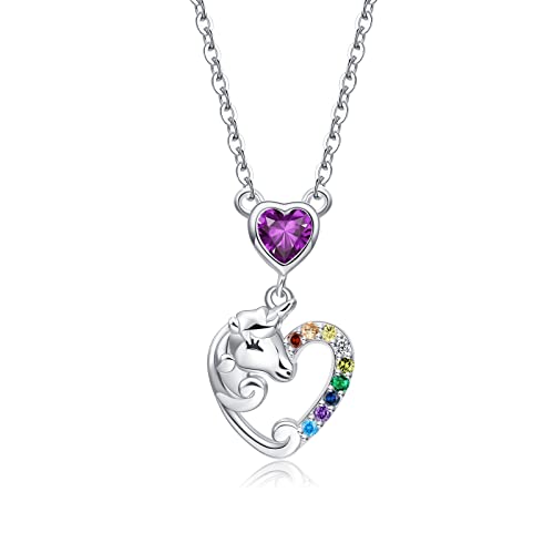 Qings Einhorn Halskette 8 März Geschenke für Frauen Silber 925 Birthstone Halsketten Geburtstagsgeschenk mit Herz Aquamarin Anhänger Kette Schmuck für Mädchen Damen von Qings