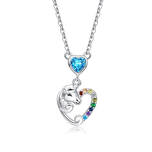 Qings Einhorn Mädchen Tochter Halskette Geschenke Silber 925 Herz Anhänger Geburtstagsgeschenk Kette Schmuck Einhorn Geschenkbox von Qings