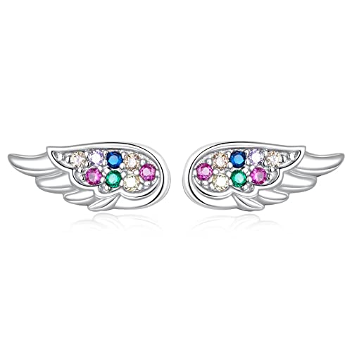 Qings Engelsflügel Ohrringe Winkel Flügel Ohrstecker Bunte zierliche Winzlinge 925er Sterling Silber Funkelnd Bewachen Schraube zurück Schmuck Geschenke für Frauen und Mädchen von Qings