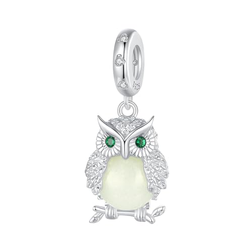 Qings Eule Anhänger Charm Glow in the Dark 925 Sterling Silber Leuchtende Eulen Owl Tier Charms Bead für Europäische Armbänder und Halsketten für Frauen Mädchen Qings Eule Anhänger Charm Glow in the Dark 925 Sterling Silber Leuchtende Eulen Owl Tier Charms Bead für Europäische Armbänder und Halsketten für Frauen Mädchen von Qings