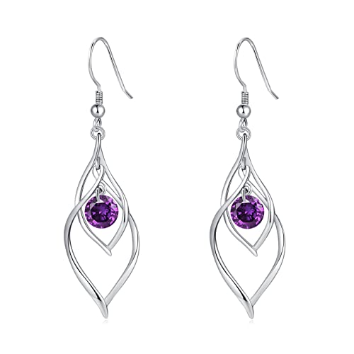 Qings Februar Geburtsstein Ohrringe für Damen, 925 Sterling Silber Amethyst Geburtssteine Dangle Ohrring Zirkonia Ohrringe, Mode Schmuck Geburtstag Geschenke für Frauen Mädchen von Qings