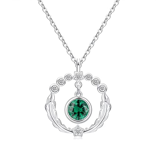 Qings Geburtsstein Feder Halskette 925 Sterling Silber Feder Anhänger Halskette 12 Monate Birthstones Kreis Anhänger Halskette Geburtsta Gsgeschenk für Damen Mädchen Teenager von Qings