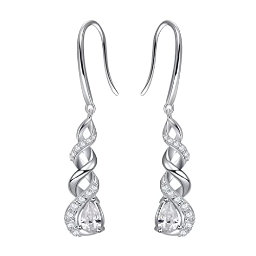 Qings Geburtsstein Infinity Ohrringe April - 925 Sterling Silber CZ Kristall Ohrringe WeißEr Diamantkristall April Unendlichkeit Ohrringe MäDchen OhrhäNger Funkelnder Schmuck für Frauen MäDchen von Qings