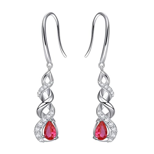 Qings Geburtsstein Infinity Ohrringe Juli - 925 Sterling Silber CZ Kristall Ohrringe Roter Rubin Juli Unendlichkeit Ohrringe MäDchen OhrhäNger Funkelnder Schmuck für Frauen MäDchen von Qings